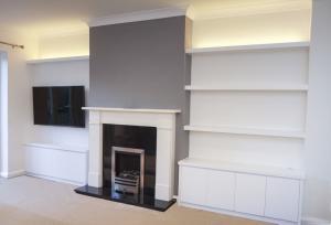 Contemporary alcove unti with chunky floating shelves with LED lighting