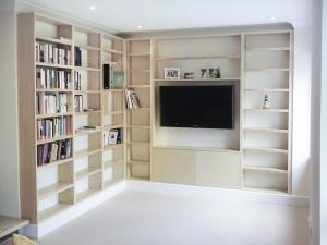 Built in Bookcases in living room with Media center and space fo TV