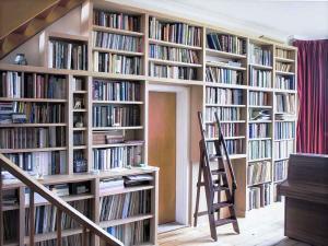 Built in Library bookcases in Oak on large wall