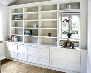 Large Modern bespoke living room cupboards and shelves