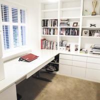 Modern home study with height raised desk