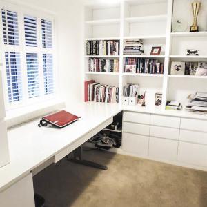 Modern home study with height raised desk