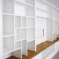 Modern living room cabinets and contemporary shelving with asymmetrical shelves