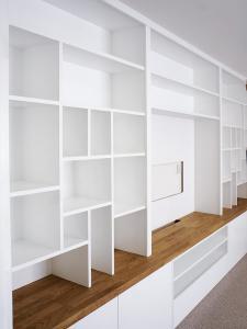 Modern living room cabinets and contemporary shelving with asymmetrical shelves