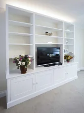 lounge cabinets and shelves around a TV