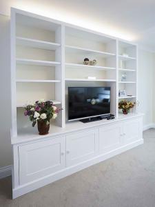 lounge cabinets and shelves around a TV