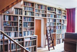 Large wall home library around doorway