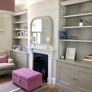 Grey painted alcove cupboards in Oxford period home