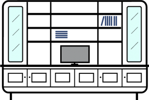 +3.0m--6-door---3-column--bookcase-with--upper-outer-glazed-display-cupboards---TV-Space