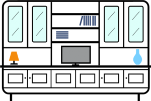 +3.0m--6-door---wide-span--bookcase-with--upper-outer-glazed-dispay-cupboards--double---TV-Space---narrow-display-area