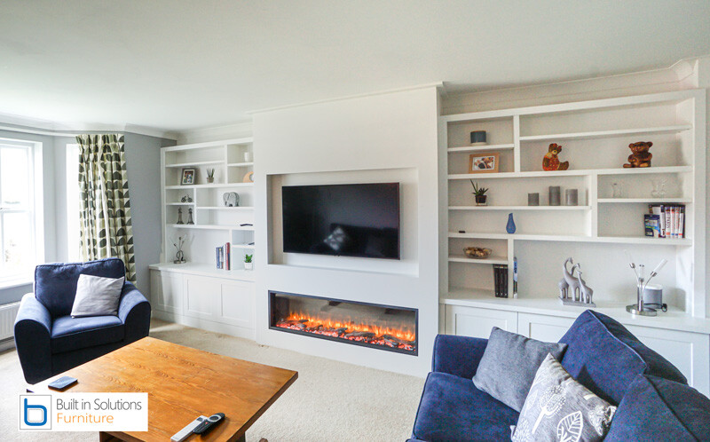 Contemporary Living Room TV wall unit false chimney breast with Built in electric fire