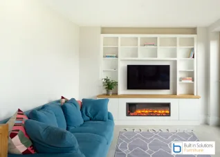 Contemporary Scandinavian-design -TV wall unit with electric fire