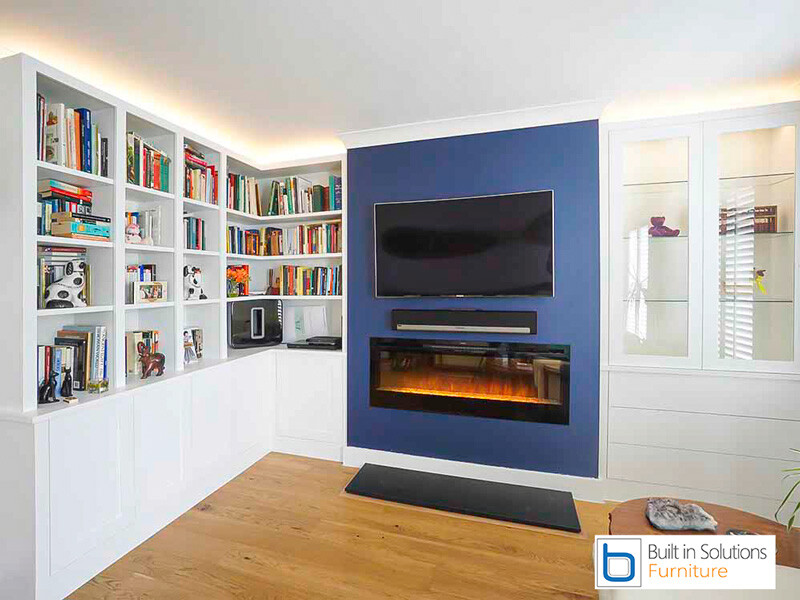 Modern-built-in-TV-cabinets-and-bookshelves-with-false-chimney-breast-and-Electric-Fire