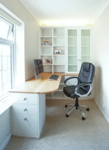 Small Fitted Home Office in small bedroom with Oak desk