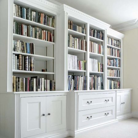 Georgian style large fitted living room cupboards custom made with dental cornice and perfect symmetry