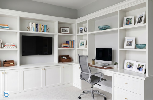 Bespoke Corner Home Office Built-In Cupboards and Integrated Shaker Desk