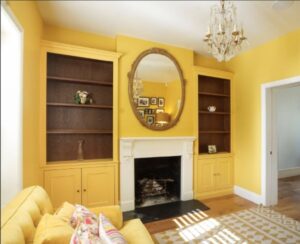 Two-Tone Painted Alcove Bookcases with Natural Oak Shelves
