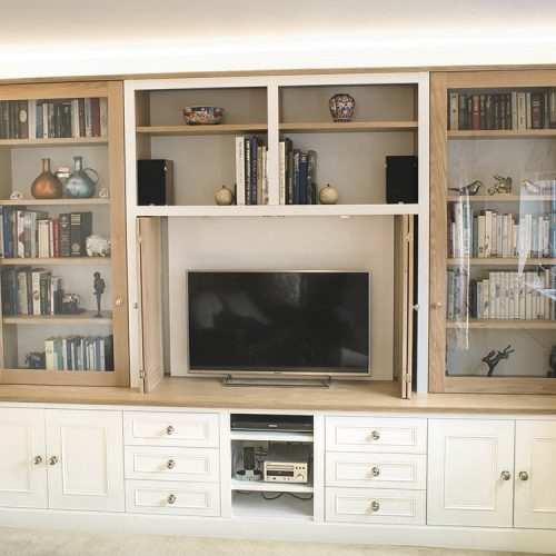Built in TV unit in traditional design with glass doors