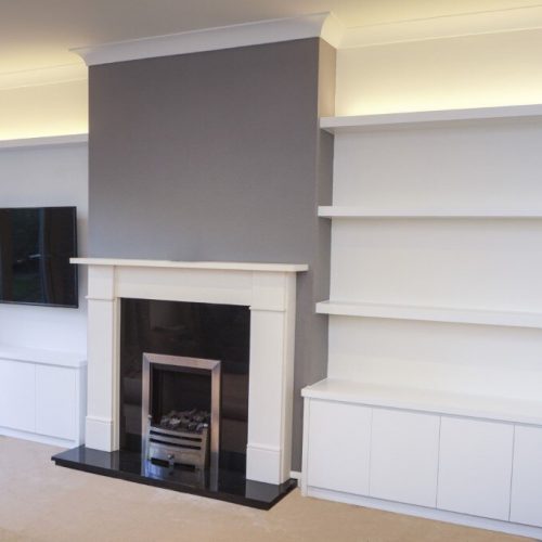 Contemporary alcove unti with chunky floating shelves with LED lighting