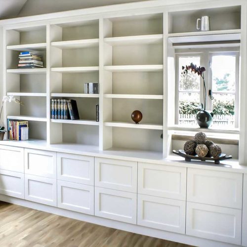 Large Modern bespoke living room cupboards and shelves