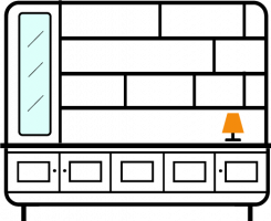 1-column-glazed-display-case-with-asymmetrical-Horizontal-bookcase-shelves