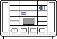 Living-room-furniture---+3.0m--4-door---outer-tall-cupboards,-3-column-bookcase-shelving