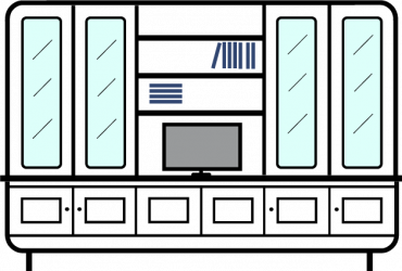 +3.0m--5-door---wide-span--bookcase-with--upper-outer-glazed-display-cupboards--double---TV-Space