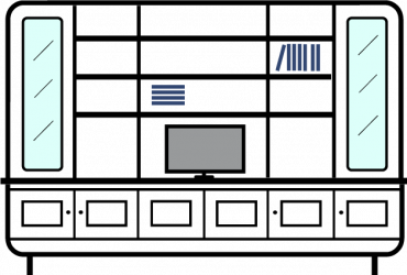 +3.0m--6-door---3-column--bookcase-with--upper-outer-glazed-display-cupboards---TV-Space