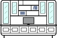 +3.0m--6-door---asymmetrical--bookcase-with--upper-outer-glazed-dispay-cupboards-inner-half-glazed-display---TV-Space---Open-display-area