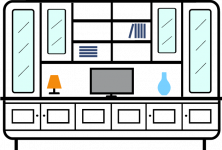 Long and short Upper glazed display cupboards - twin column shelves