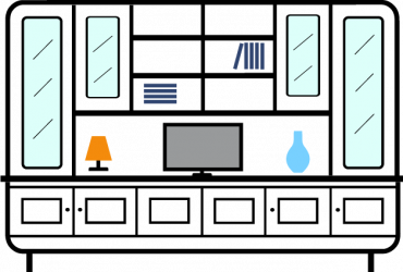 Long and short Upper glazed display cupboards - twin column shelves