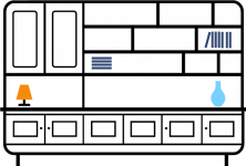 +3.0m--6-door---upper-outer-cupboard,-small-display-area-horizontal-asymmetrical-shelving