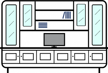 Long and short Upper glazed display cupboards - wide shelves