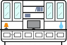 +3.0m--6-door---wide-span--bookcase-with--upper-outer-glazed-dispay-cupboards--double---TV-Space---narrow-display-area