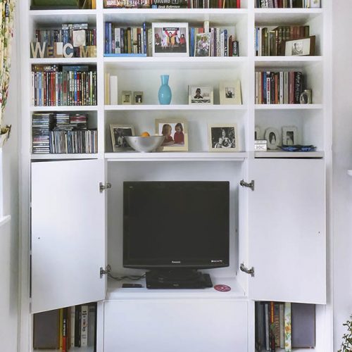 built in bookcases around TV