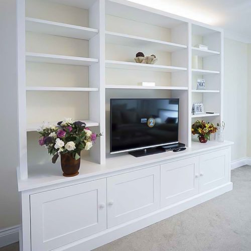 lounge cabinets and shelves around a TV