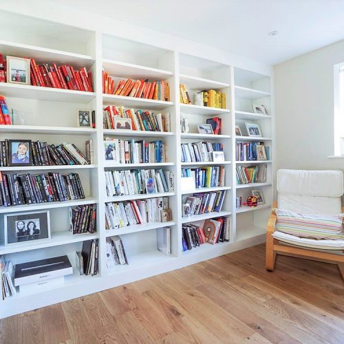 modern bookcases in white for reading room